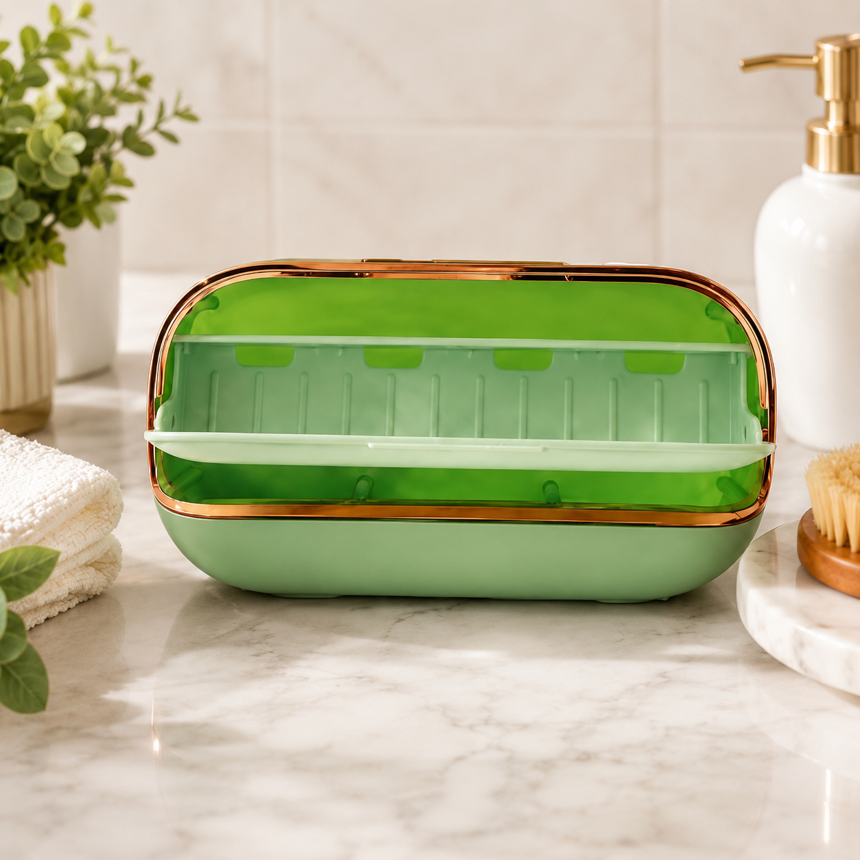 Premium Wall-Mounted Bathroom Organizer Box with Drain Tray | Dustproof Storage Case for Soap, Sponge & Bathroom Essentials